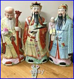 Antique/Vintage China 3 Large Wise Men Porcelain Statues Health Happy Prosperity