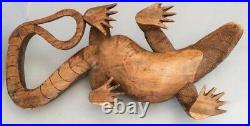 Antique Vintage KOMODO DRAGON Life Size Carved Wooden Lizard Sculpture Bali Indo