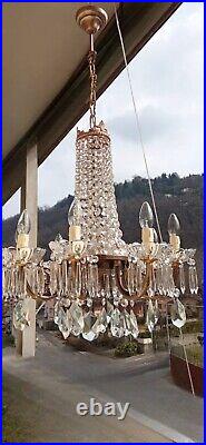 Antique Vintage Large Chandelier Crystals Brass 8 Arm 8 Lights