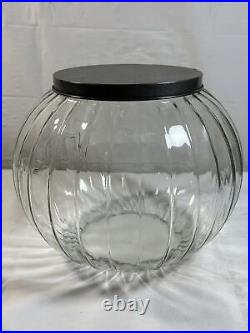 Antique/Vintage Large Hoosier Flour Glass Canister Ball Pumpkin Jar WITH LID