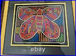 Antique Vintage Original Butterfly in cloth art. Framed, Matted, Gallery Sticker