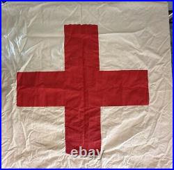 Antique Vintage Red Cross Flag w Bag Early Linen or Cotton Large WW2 RARE