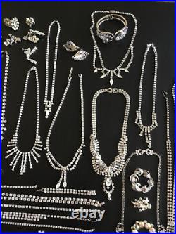 Antique Vintage Rhinestone Necklaces Bracelets And Earrings Large Lot Unbranded