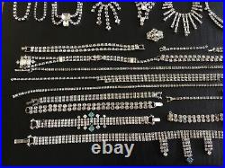 Antique Vintage Rhinestone Necklaces Bracelets And Earrings Large Lot Unbranded