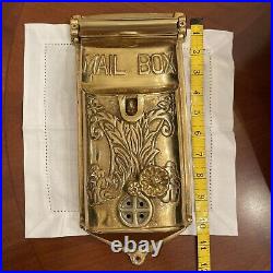 Antique Vintage Standard Mailbox Ornate Solid Brass Wall Mount Mail Box