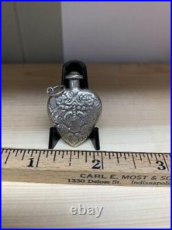 Antique Vintage Sterling Repousse Double Sided Large Heart Poison Pendant