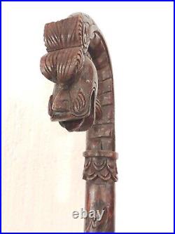 Antique Vtg Asian Hand Carved Dragon & Snake Wooden Walking Cane Stick Large