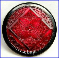 Antique Vtg BUTTON X-Large RUBY Red Glass Gay 90's VICTORIAN Jewel in Metal