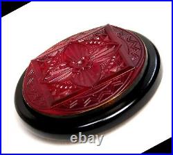 Antique Vtg BUTTON X-Large RUBY Red Glass Gay 90's VICTORIAN Jewel in Metal