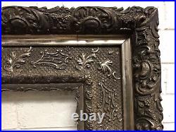 Antique Vtg Black Silver Baroque Barbola Large Frame 30 3/8 X 26 1/2 Gesso