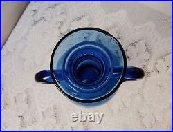 Antique Vtg Hand Blown Cobalt Blue Glass Vase Applied Handles