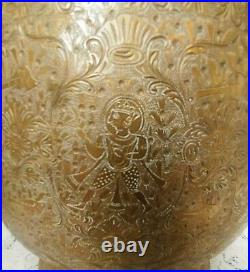 Antique Vtg Large Brass Hand Etched Ornate Footed Planter Pot Indochina