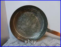 Antique Vtg Large Heavy Copper Saute Pan Pot withLid Tin Lined Long Brass Handle