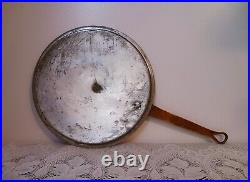 Antique Vtg Large Heavy Copper Saute Pan Pot withLid Tin Lined Long Brass Handle