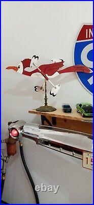 Antique/Vtg Large Retro 1960's Roadrunner Bird Folk Art Wood Wind Spinner, MoPaR