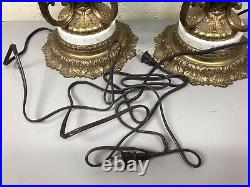 Antique Vtg Pair Of Large Ornate Brass & Marble Rewired Lamps 32 Tall Beauties
