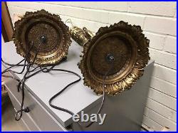 Antique Vtg Pair Of Large Ornate Brass & Marble Rewired Lamps 32 Tall Beauties