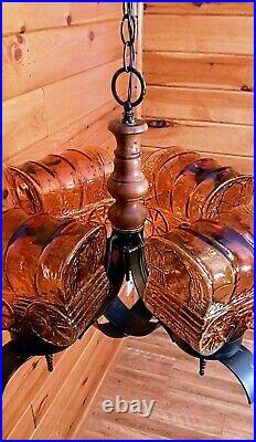 Antique/Vtg Rustic Old Western Country Amber Glass Wagon Large Chandelier Light