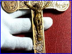 Antique vintage large gold plated cross with crucified Jesus