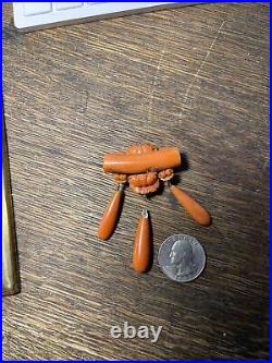 Antique vintage victorian large broken coral pin as is Pictured estate piece