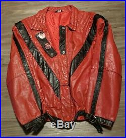 Authentic Vtg Michael Jackson Thriller Red and Black Leather Jacket Size Large