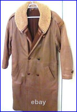 BRECOS VTG Mens Buttery Lambskin Leather & Sheep Fur Insulated Trench Coat Large