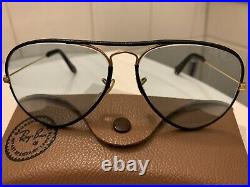 B&L RAY-BAN LARGE METAL LEATHERS 5814 Changeable Blue Aviator Bausch&Lomb USA