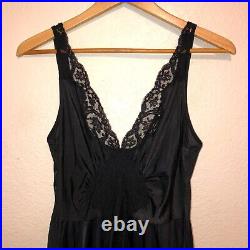 Beautiful Vintage Olga Body Silk Nylon Nightgown Full Sweep Black Long USA EUC
