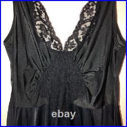 Beautiful Vintage Olga Body Silk Nylon Nightgown Full Sweep Black Long USA EUC