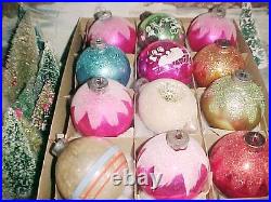 Beautiful Vtg X-Large Antique Shiny Brite & USA Pink Mica Indent Xmas Ornaments