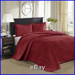 Beautiful XXXL Large Red Soft Vintage Scroll Stitch Bedspread Quilt Set King