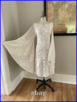 Boho Cream Vintage Lace Bell Sleeve Wedding Dress Hippie Elopement Dress