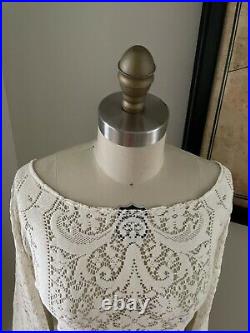 Boho Cream Vintage Lace Bell Sleeve Wedding Dress Hippie Elopement Dress