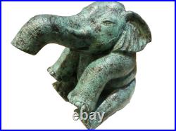 Brass Sculpture Statue Green Black Thai Elephant Vintage Collectibles Home Decor