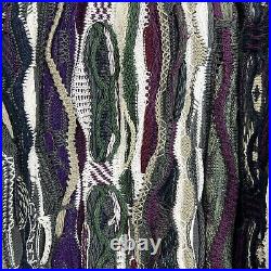 COOGI Mens Green Navy Purple Vintage Crew Neck 100% Cotton 3D Knit Sweater L