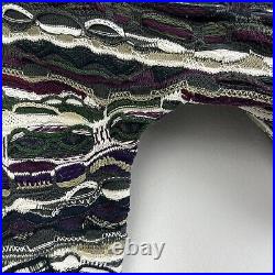 COOGI Mens Green Navy Purple Vintage Crew Neck 100% Cotton 3D Knit Sweater L