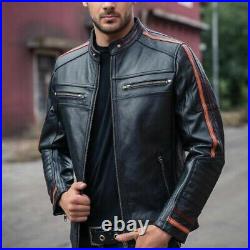Cafe Racer Biker Bomber Men Black Motorcycle Vintage Genuine Lamb Leather Jacket