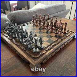 Chess Set Vintage Chess Board Hand Carved Bronze Handmade Large Chess Pieces