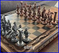 Chess Set Vintage Chess Board Hand Carved Bronze Handmade Large Chess Pieces