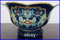 Cloisonné Large Navy Blue Bowl Vintage Perfect Condition