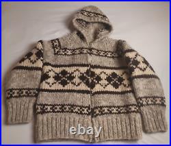 Cowichan Style Unique Hooded Sweater Vintage Geometric 100% Wool Unisex Grey EUC