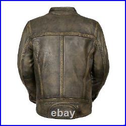 Distressed Wax Men's Biker Vintage Style Cafe Racer Motorcycle Leather Jacket
