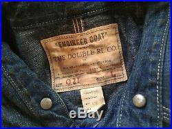 Double rl Denim Jean Jacket, Men's RRL, Sz L engineer coat vintage patches
