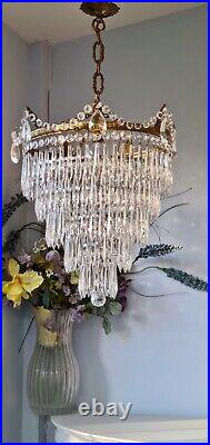 Exquisite Large French Vintage Crystal Glass 6 tier waterfall Chandelier Light