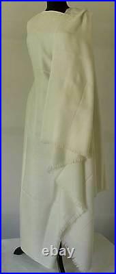 Extra Large Soft Wool Jamavar Shawl White-on-White Paisley Pashmina 100x52