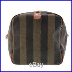FENDI Pequin Striped Boston Hand Bag Brown Black PVC Vintage Auth JUNK #AA598