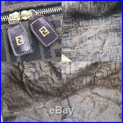 FENDI Zucca Pattern Travel Hand Bag Brown Black Nylon Canvas Vintage Auth #LL367