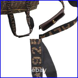 FENDI Zucca Pattern Travel Hand Bag Brown Black Nylon Vintage Authentic #QQ415Y