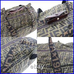 FENDI Zucca Pattern Travel Hand Bag Brown Black Nylon Vintage Authentic #SS644 Y