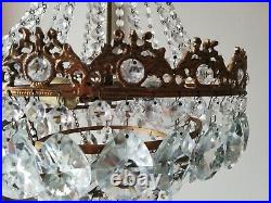 French Basket Style Vintage Brass & Crystals Chandelier Antique Lamp 213-05
